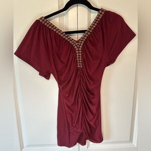 Buckle Daytrip Red Ruched Embellished Blouse